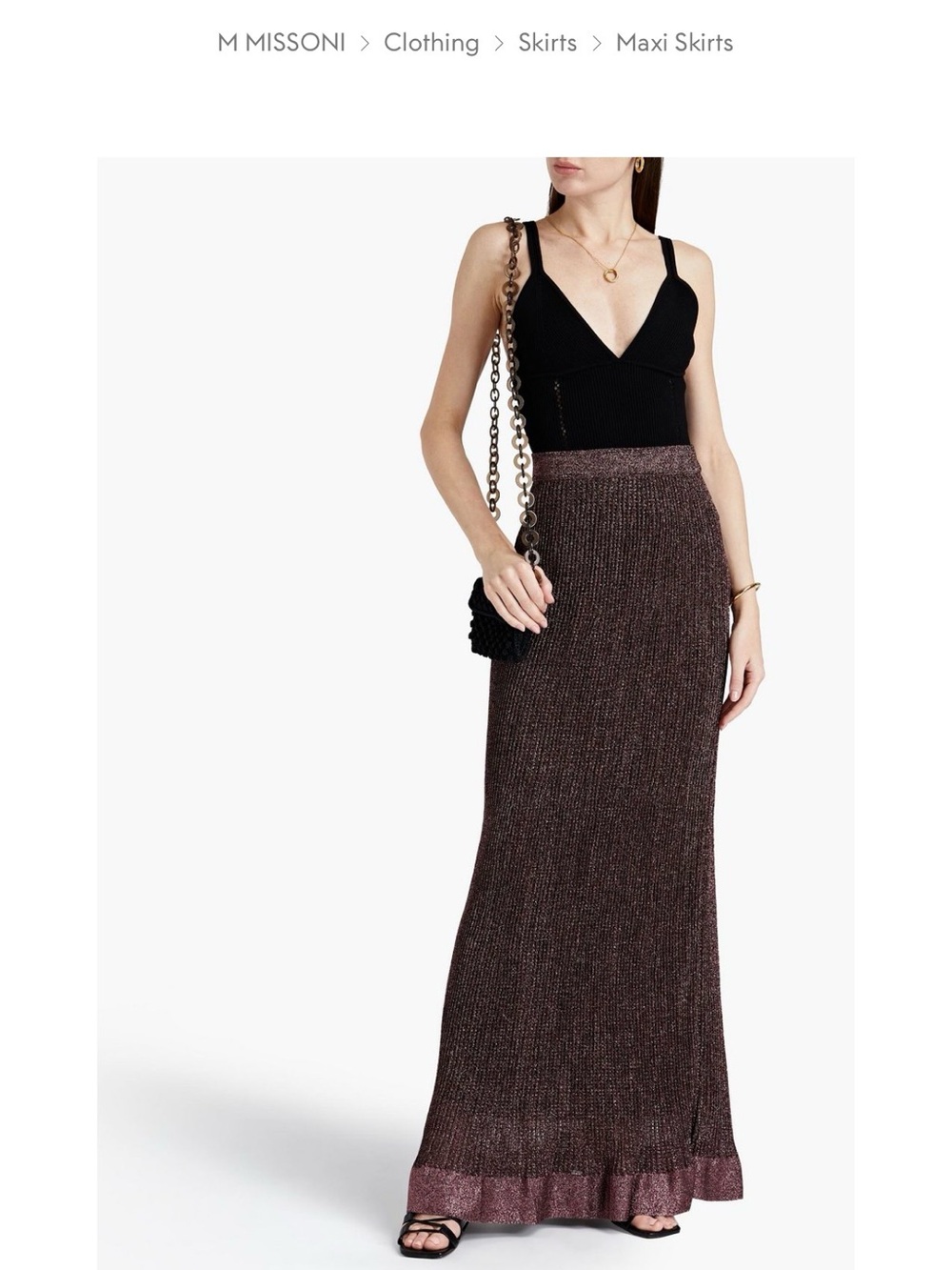 M by Missoni Metallic Brown Maxi Knit Skirt with Subtle Shine